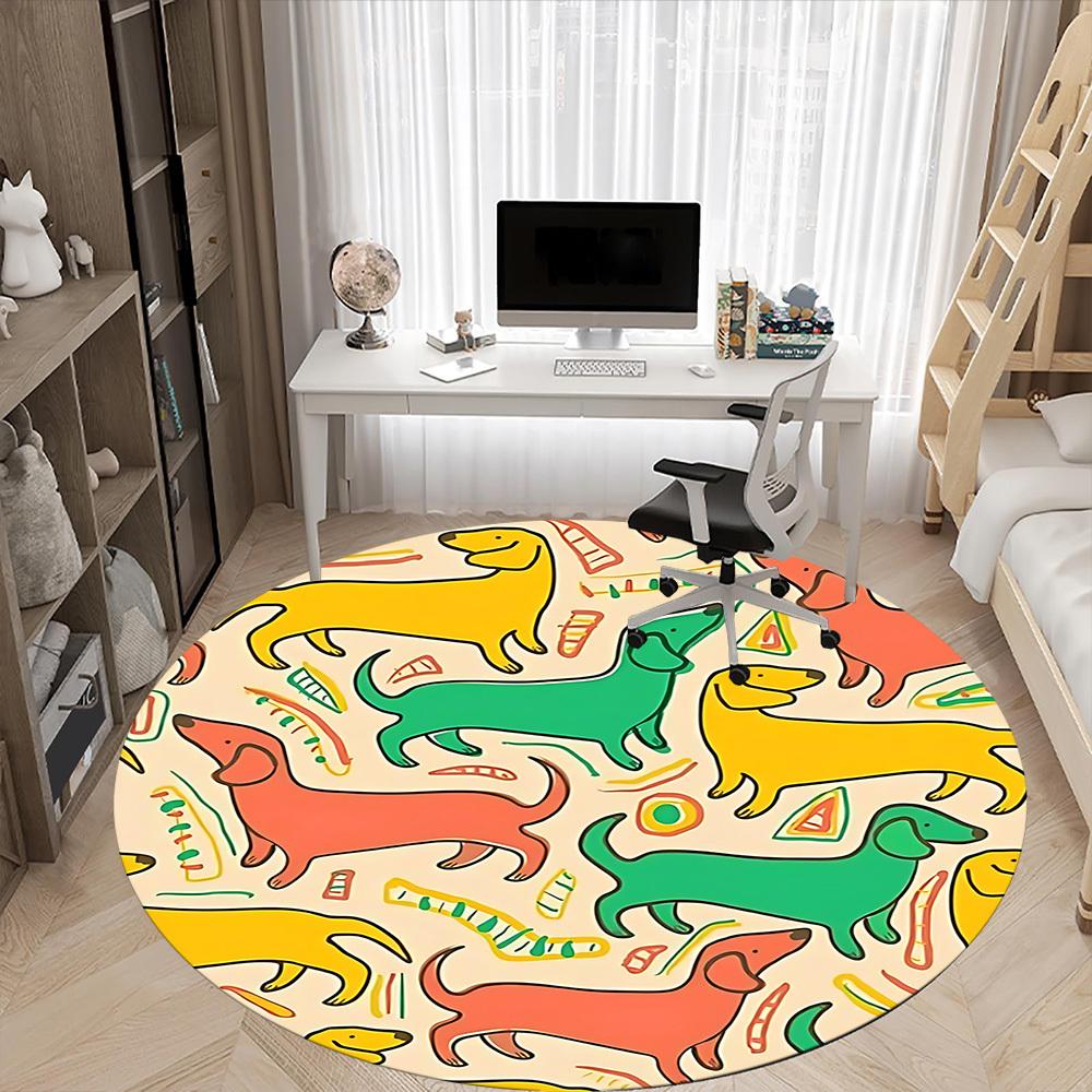 1PC Dogs Pattern Office Round Area Rug, Indoor Mat Suitable ForOffice, Under Office Chairs Bedroom Living Room Home Decor, Room Deco, D010