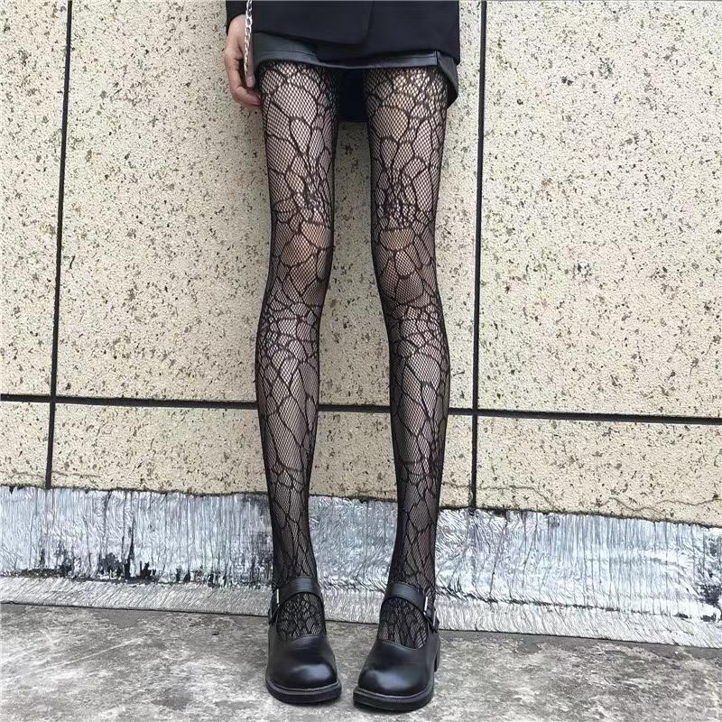 Dark Hollowed Out Fishnet Stockings Women Gothic Spider Web Fish Net Black Silk Stocking Spring and Summer Thin Pantyhose Tights