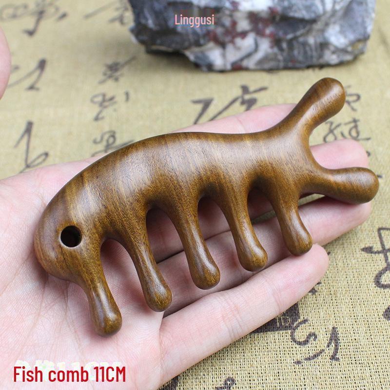 Расческа с широкими зубьями из золотого шелка и сандалового дерева — портативная расческа в виде рыбки для студентов, мальчиков и девочек, дизайн в виде дельфина для гладких волос