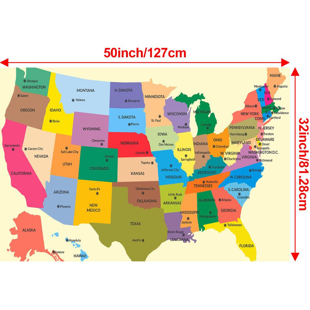 Без рамки, Карта Соединенных Штатов - Административная карта, для классной комнаты, студенческой комнаты и дома, Декор для стен, Туристические принадлежности