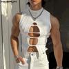 Men Hollow Out Sleeveless Irregular Tank Tops Summer Party Cut Out Vest