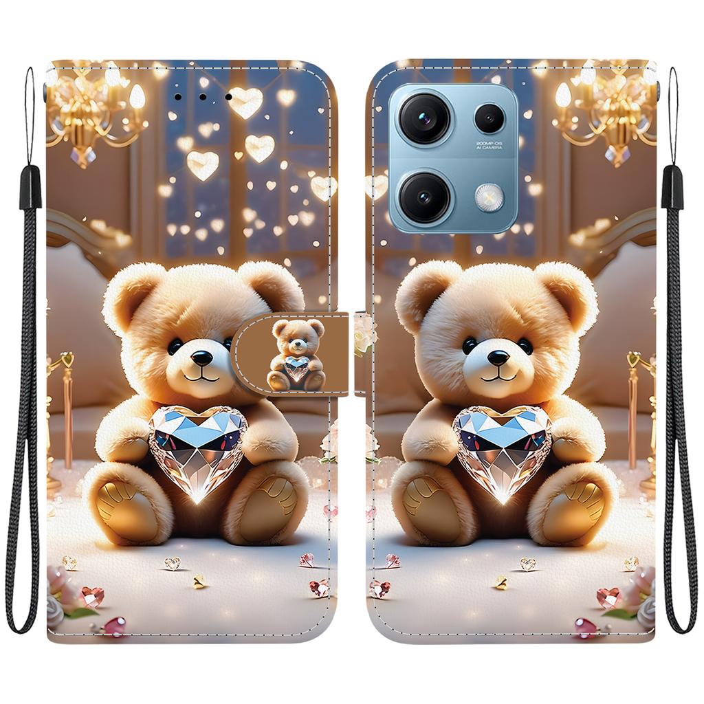 Чехол-книжка из искусственной кожи ручной работы для Xiaomi Redmi Note 14S, противоскользящая противоударная обложка с ремешком на запястье и дизайном в виде кошки с сердечком/розой