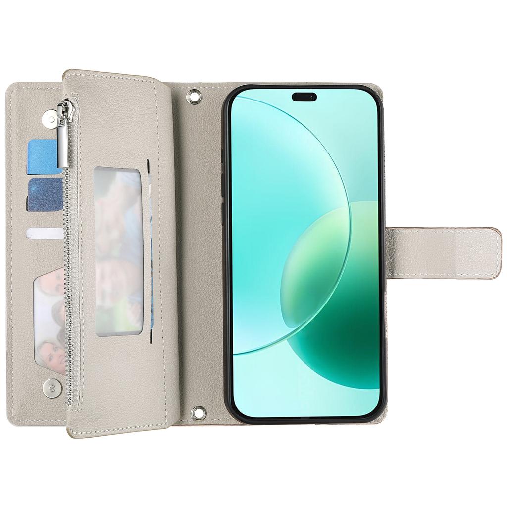 Для Honor 400 5G (Глобальный) Чехол-кошелек на молнии, кожаный откидной чехол для телефона с ремешками, цветная вставка