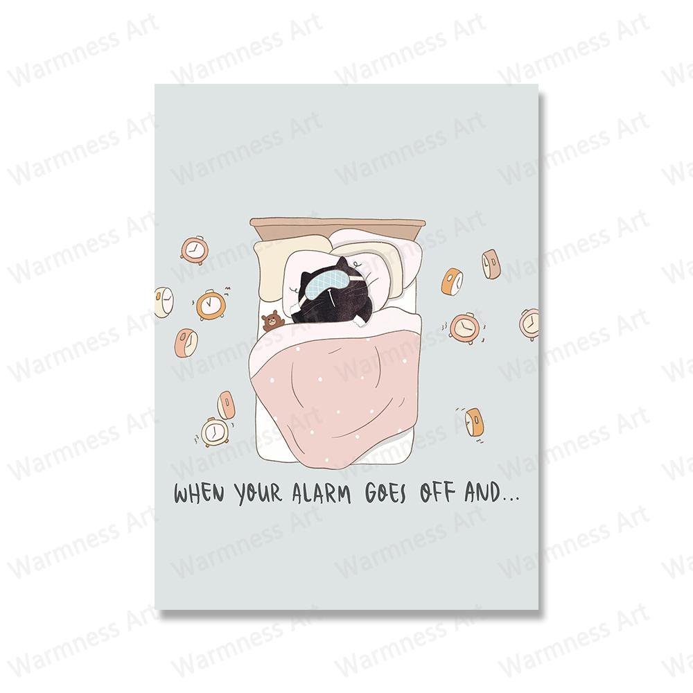 Смешной милый черный кот ест еду плакат скандинавский настенный рисунок холст картины принты мультфильм животные картинки для гостиной домашний декор без рамки