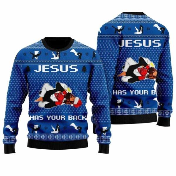 Jesus Has Your Back Jiu Jitsu Ugly Christmas Sweater BG Unisex T-Shirt