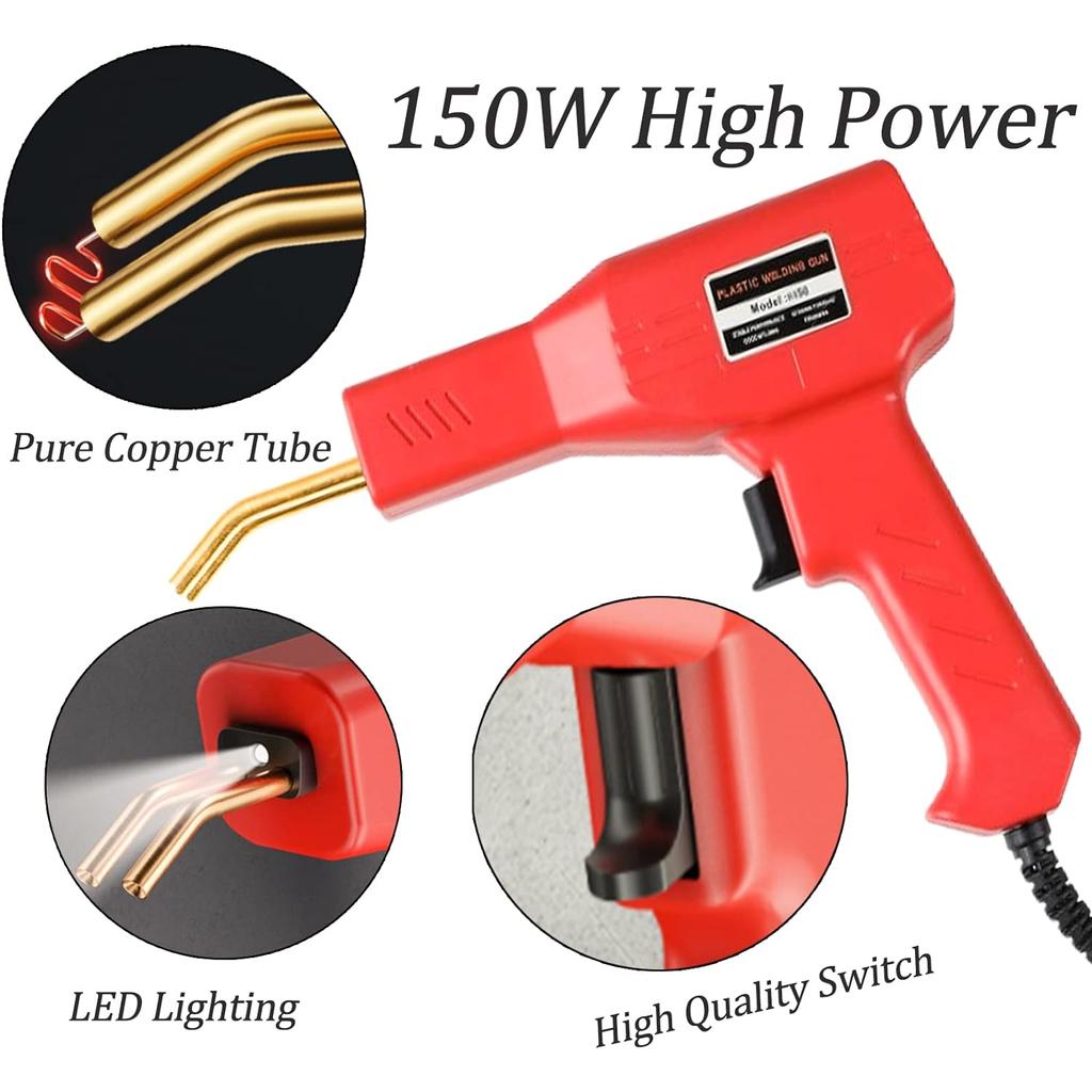 Набор пластикового сварочного аппарата 150 Вт с 400 горячими скобами и 50 стержнями, Набор инструментов для ремонта бампера автомобиля с ножом и плоскогубцами (красный)