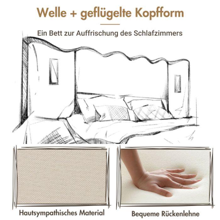 Lit double 180x200 - MUVOE - Beige - Liseuse pivotante - Chargeur USB-C - Bois massif