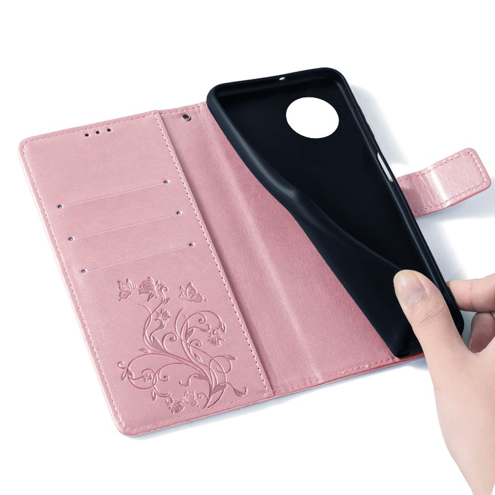 Чехол-книжка из кожи с магнитной застежкой и рисунком «Цветок и бабочка» для Realme 12 4G/12+ 5G