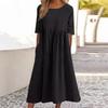 Round Neck 5 Points Sleeve Large Size Casual Loose Long Solid Color Dress