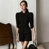 Womens Tailored Notched Lapel Blazer Coat Winter Office Chic Workwear Nine-Sleeve Outerwear