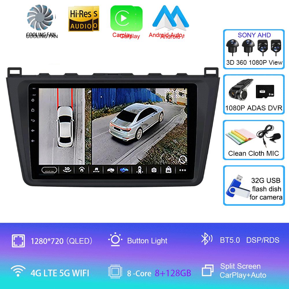 Android14 Carplay Автомагнитола для Mazda 6 GH 2007 2008 2009 2010 2011 2012 Мультимедиа GPS Видеоплеер Стерео 2din Головное Устройство