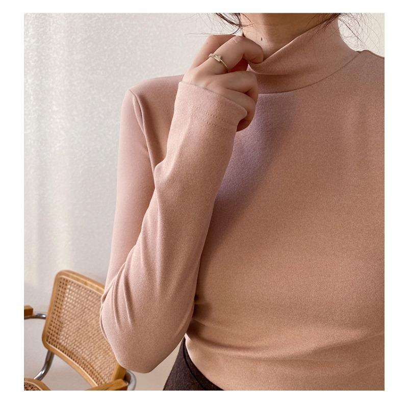 Женская базовая рубашка облегающего кроя на осень и зиму, модная утолщенная футболка с длинным рукавом, теплая кофта