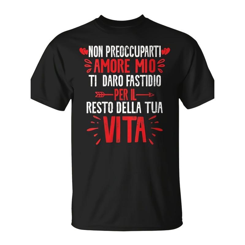 Matching Valentine's Day Couple T-Shirts – "Italian Love" Print, Black/Red Color, Exclusive Gifts for Couples, Casual Everyday Wear, Perfect Gift