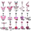 Gatte Pink Butterfly Heart Rhinestone Zircon Rabbit Double Belly Button Ring