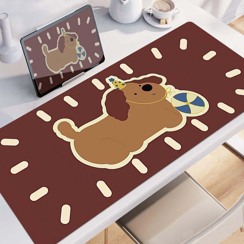 MousePad Oversized Girl Simple High-End Thickened Desk Pad Computer Desk Pad Striped Cute Cartoon Puppy Foldable & Scratch-Proof