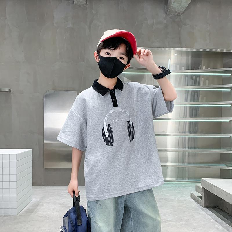 Boys' short sleeved summer clothes 2026 new item, CUHK boys' summer letter printed T-shirt, thin base shirt