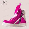 Розовые ботинки дизайнера Мужская обувь Розовый конский волос Женские высокие кроссовки Розовый конский волос Белая кожа Ботильоны Кроссовки