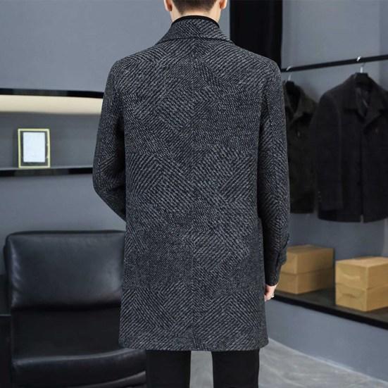 Men Woolen Coat Lapel Long Sleeve Single Breasted Mid-Length Overcoat with Pockets Casual Daily Wear