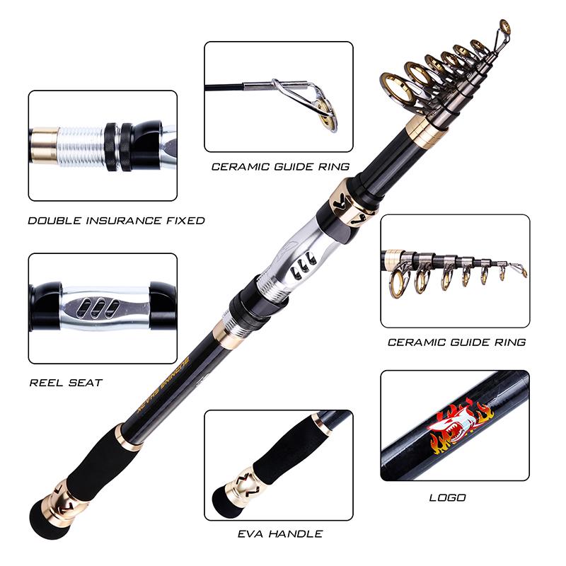 Fishing Rod 1.8m-3.0m,Lightweight Carbon Fiber Rod,Ceramic Guide Ring Not Hurt The Line,Durable Rod