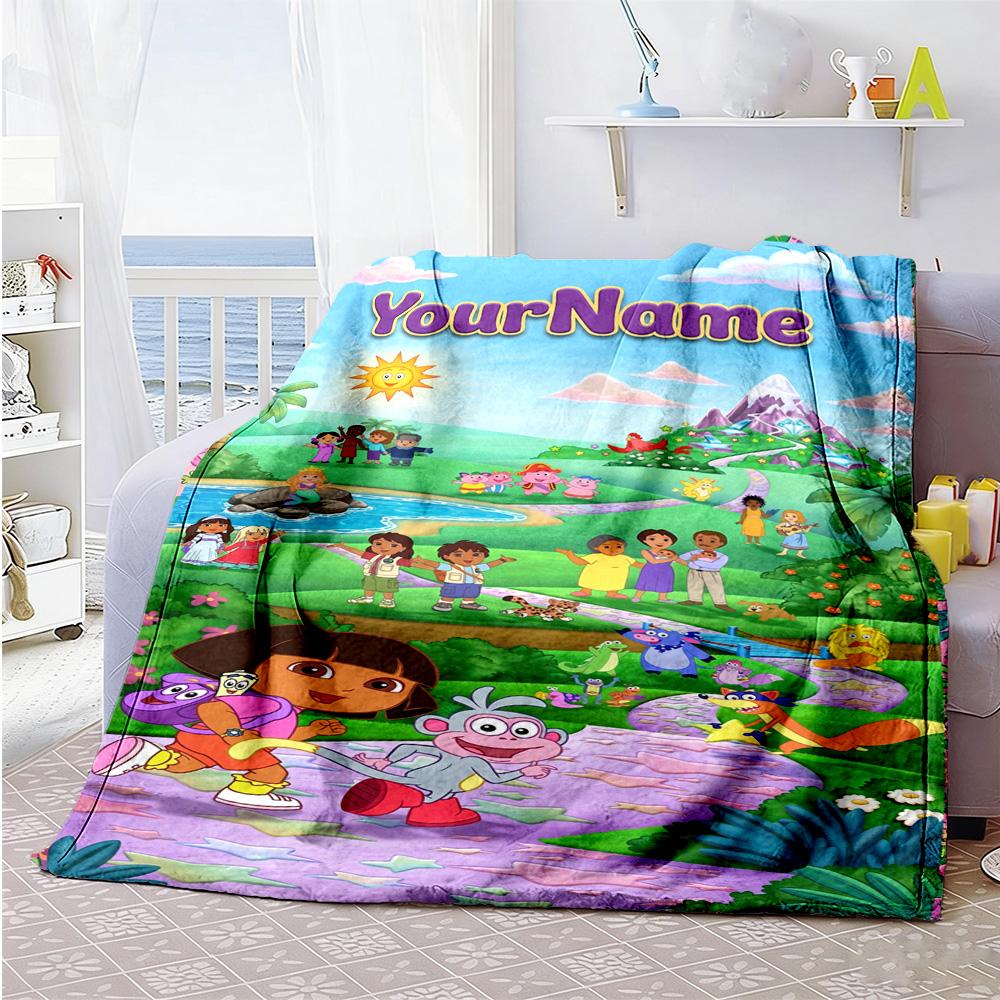 Dora Explorer Personalized Name Blanket Throw Customizable Blanket Ultra-Soft Throw For Home Decor Living Room Sofa Couch All-Season Use