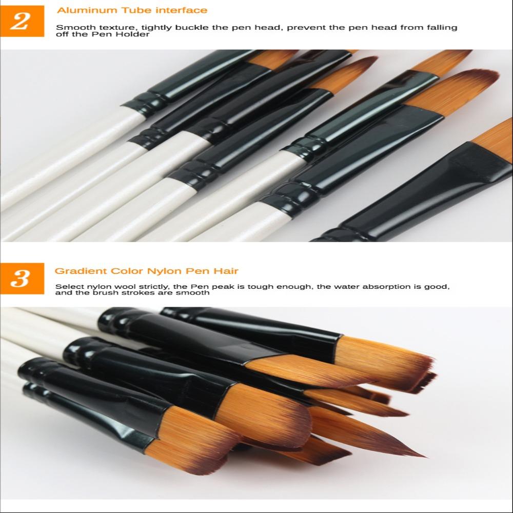 6Pcs/Set Wood Pole Hair Watercolor Brush Pearl White Art Paint Brush Nylon Hair Brush Set Beginners