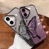 Cartoon Butterfly Glitter Quicksand Case for iPhone 16 15 14 13 Pro Max Plus 11 12 Plating Gradient Bling Camera Film Soft Cover