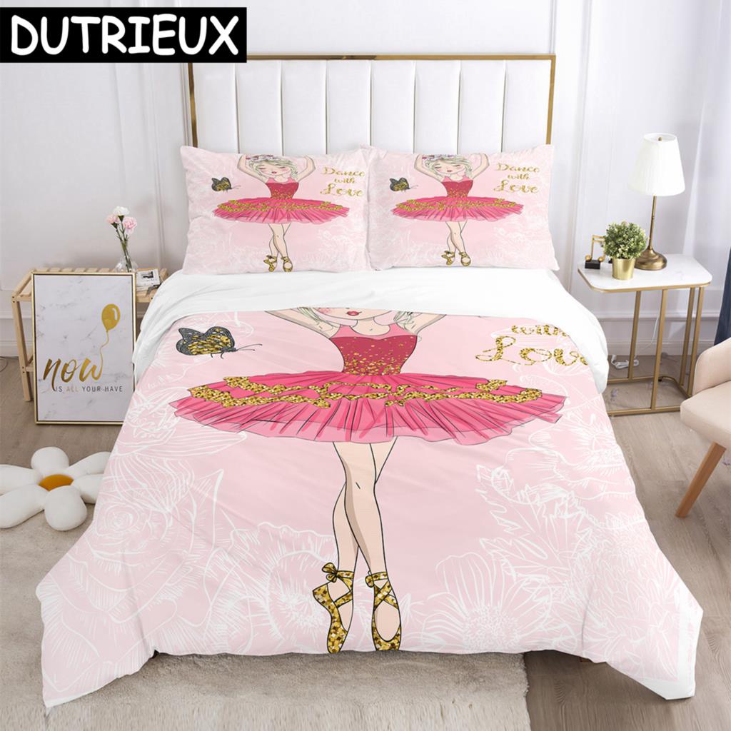 Cartoon Ballet Girl 3D Printed Bedding Set Duvet Covers Pillowcases Comforter Bedding Set Bedclothes Duvet Cover