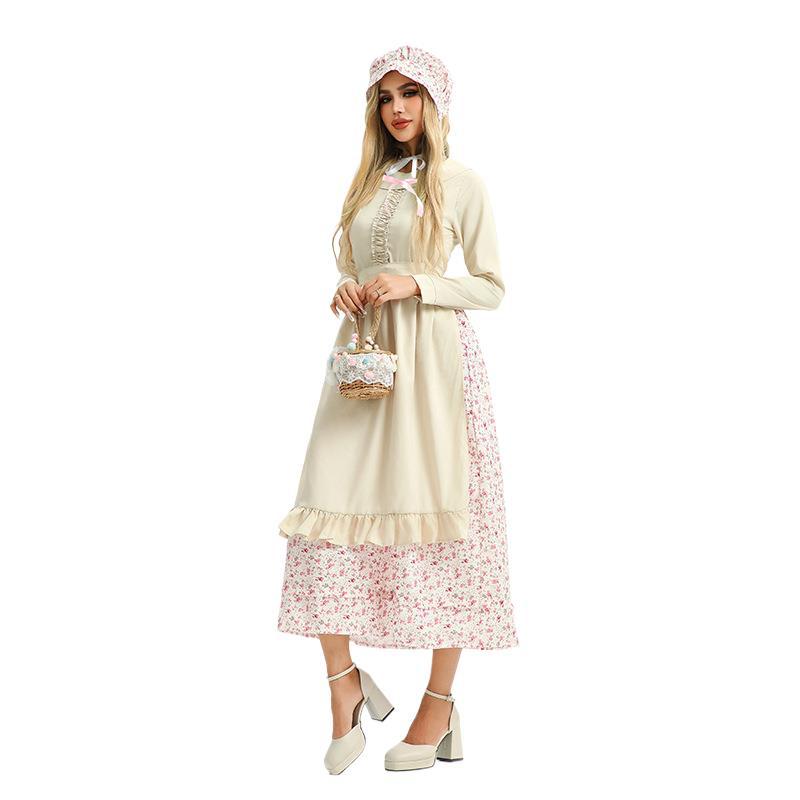 Halloween Adult Costumes Pastoral Floral Dress Wolf Grandmother French Dress Stage Drama Performance Costume