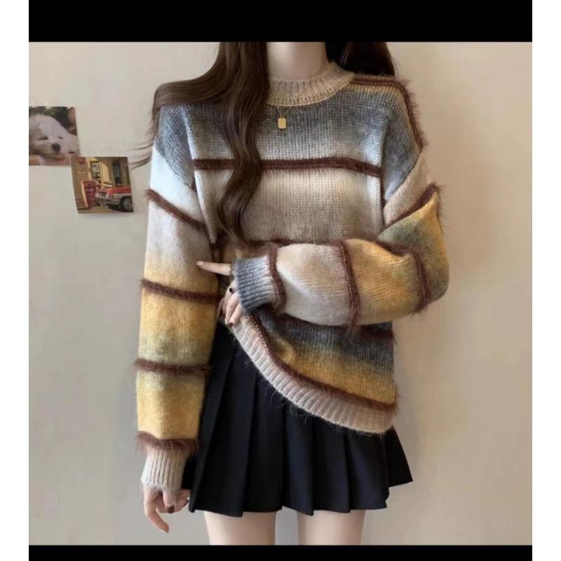 Осень и зима новая мода градиентный цвет красочный с бахромой свободного кроя тонкий универсальный свитер вязаный свитер топ женский