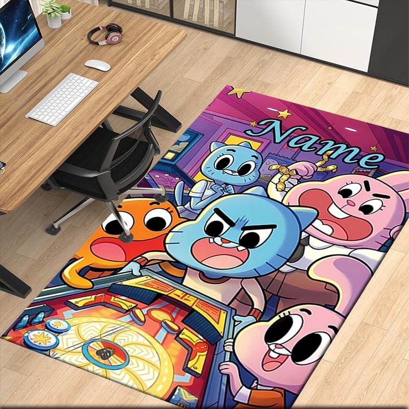 Custom Name The Amazing World of Gumball Printed Carpet, for Office Chair Living Room Bedroom Kitchen Room Decor Gifts.