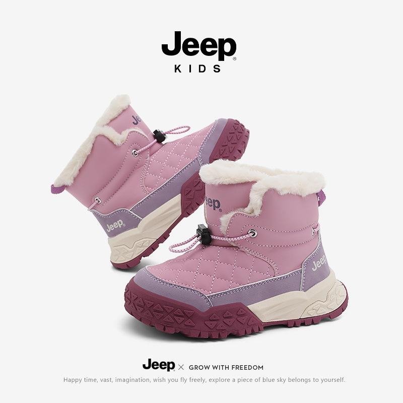 Зимние спортивные ботинки Jeep для детей 2025, с флисовой подкладкой и нескользящей подошвой, толстые хлопковые ботинки для девочек для улицы