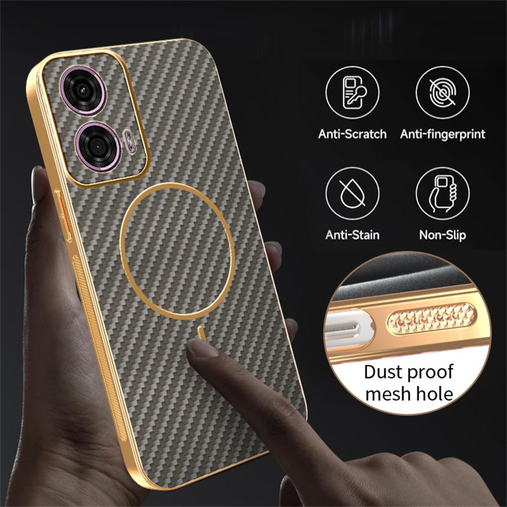 Phone Case For Motorola Moto G24 4G/E14 4G/G04 4G/G04s 4G/G24 Power Carbon Fiber Textured Electroplated TPU Back Cover