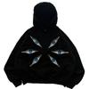 Unisex Dark Gothic Hoodie With Eye Print Patchwork Design Zipper Front Oversized Fit Streetwear