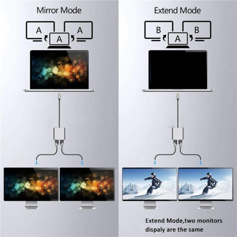 Разветвитель Type C на 2 HDTV 4K Видеовыход Адаптер для Ноутбука Многофункциональный Расширительный ХАБ