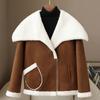 Autumn Women Casual Warm Faux Shearling Coat Large Lapel Motorcycle Jacket