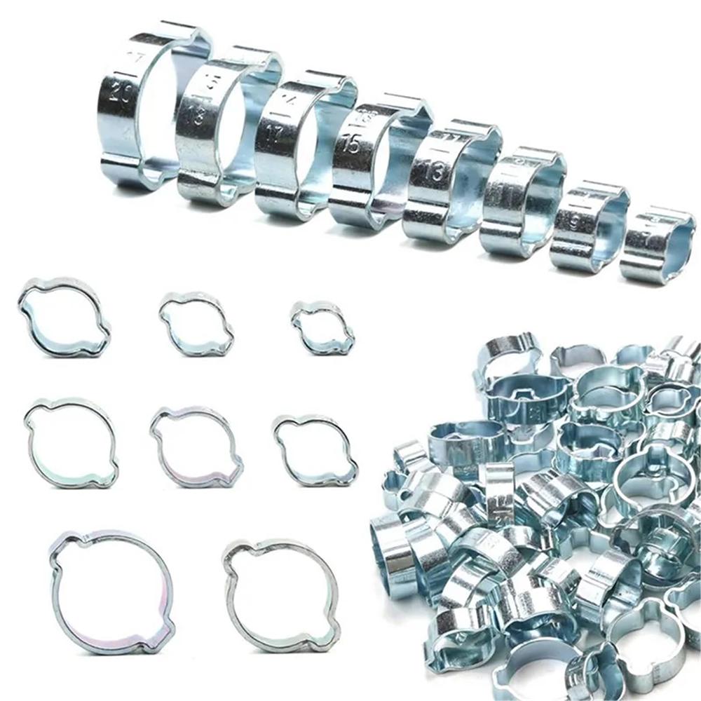 80Pcs Double Ear O Clips Automotive Air Fuel Hose Pipe Crimp Clamps Hose Fasteners
