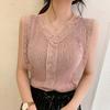 Sweet V-neck Hollow Lace Knit Small Vest Female Korean Version Slim-fit Outside Wear Inside Sleeveless Blouse Base Small Shirt