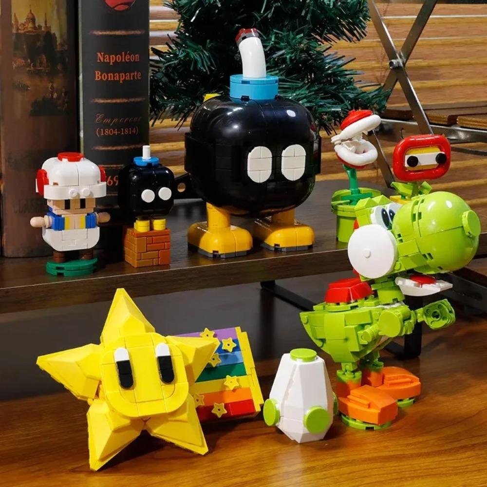 Конструктор Super Mario Bros Йоши Луиджи Звезда Сборка Вопросительный знак MOC 3D Модель Марио Мини Кирпичик Игрушка на Рождественский подарок
