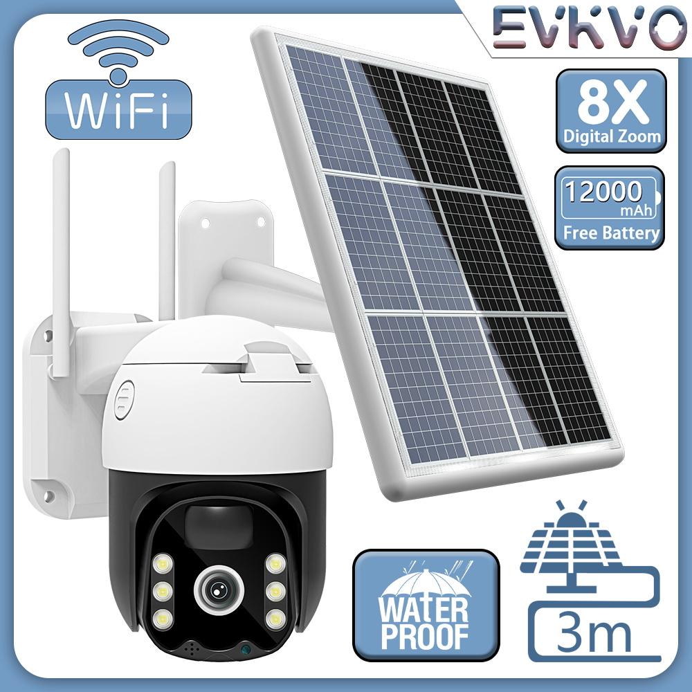 EVKVO 8x ZOOM Солнечная IP-камера Wi-Fi Уличная PTZ Камера с аккумулятором Тревога Обнаружение движения PIR 3м кабель