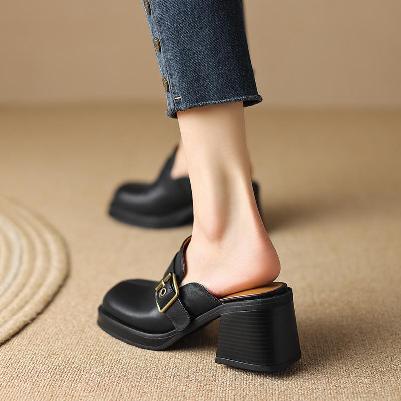 2024 Новые женские туфли-лодочки из натуральной кожи высокого качества, модные тапочки с пряжкой, женская обувь на весну и лето для офиса и дам, повседневная обувь