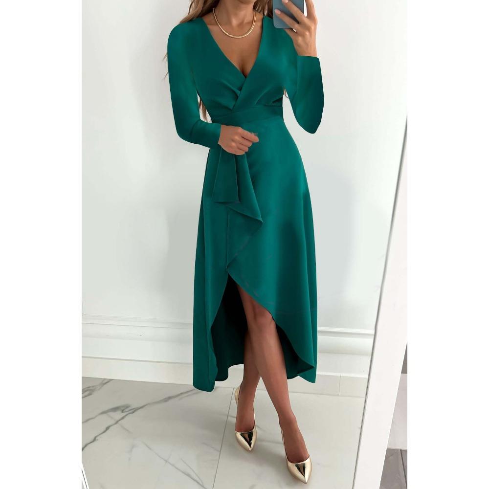 HNXC Женская мода осень-зима сплошной цвет печати с длинным рукавом V-образным вырезом повседневные платья