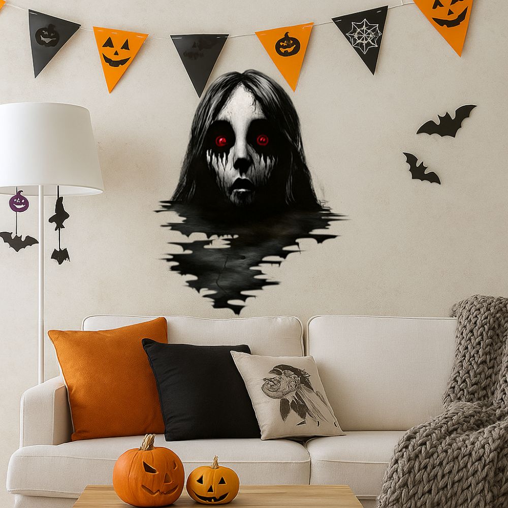 Fun Self-Adhesive Halloween Wall Decals Thriller Realistic Ghost Stickers Removable Wall Clings Party Layout