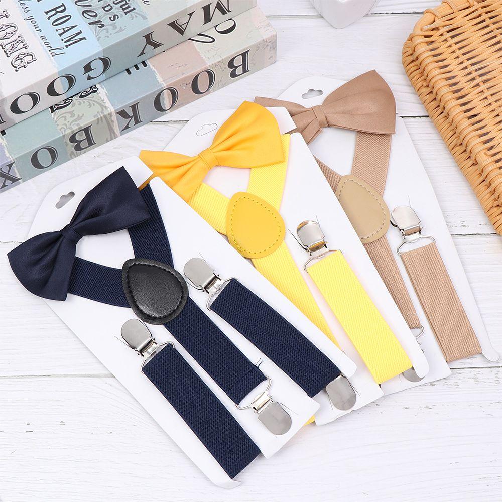 Clip-on Adjustable Baby Solid Color Kids Suspenders Elastic Braces Cow Tie Belts Printed Bow Tie