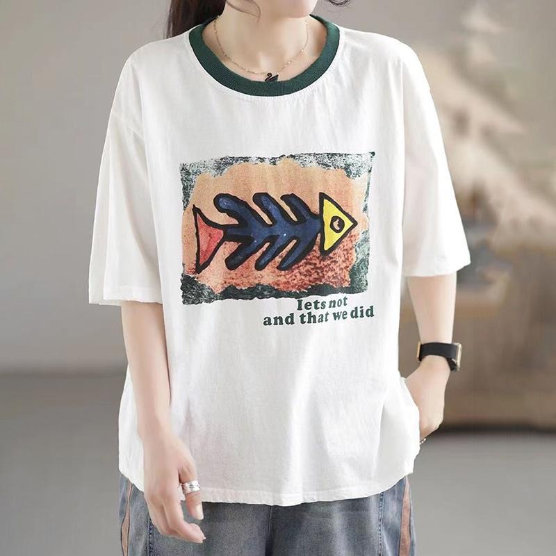 Футболка больших размеров с короткими рукавами, хлопковые женские топы, свободная повседневная толстовка с круглым вырезом