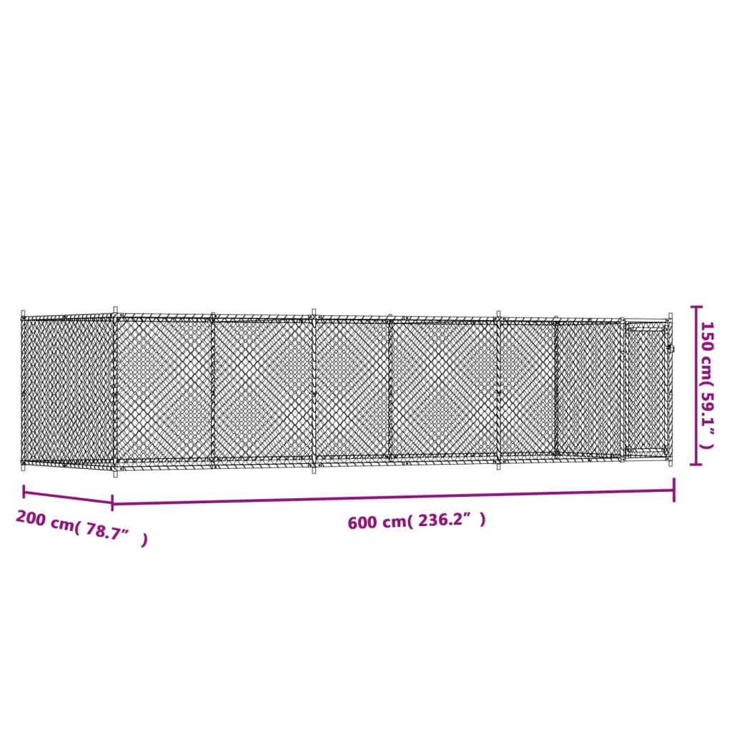Dog Kennel with Door Gray 6 x 2 x 1.5 m Galvanized Steel