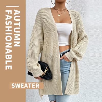 Осень и зима новый свободный свитер средней длины вязаный кардиган с V-образным вырезом однотонный вязаный свитер