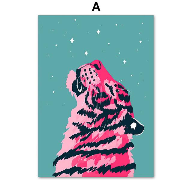 Wild Leopard Tiger Rainbow Girl Power Lips Vase Flower Wall Art Canvas Painting Nordic Poster Wall Picture For Living Room Decor No Frame