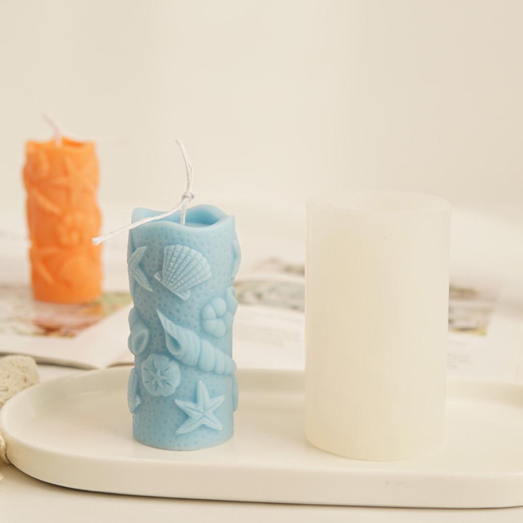 Starfish Cylinder Candle Molds 3D Seashell Candle Resin Silicone Moulds for DIY Gypsum Baking Mould Fondant Decorations