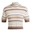 Cropped Striped Turtleneck Windproof Comfortable Soft Knit Top Women Tops Gray White JD3593