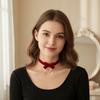 Red Bow Choker Zinc Zinc Alloy Velvet Collar Necklaces Elegant Bowknot Earrings  New Year